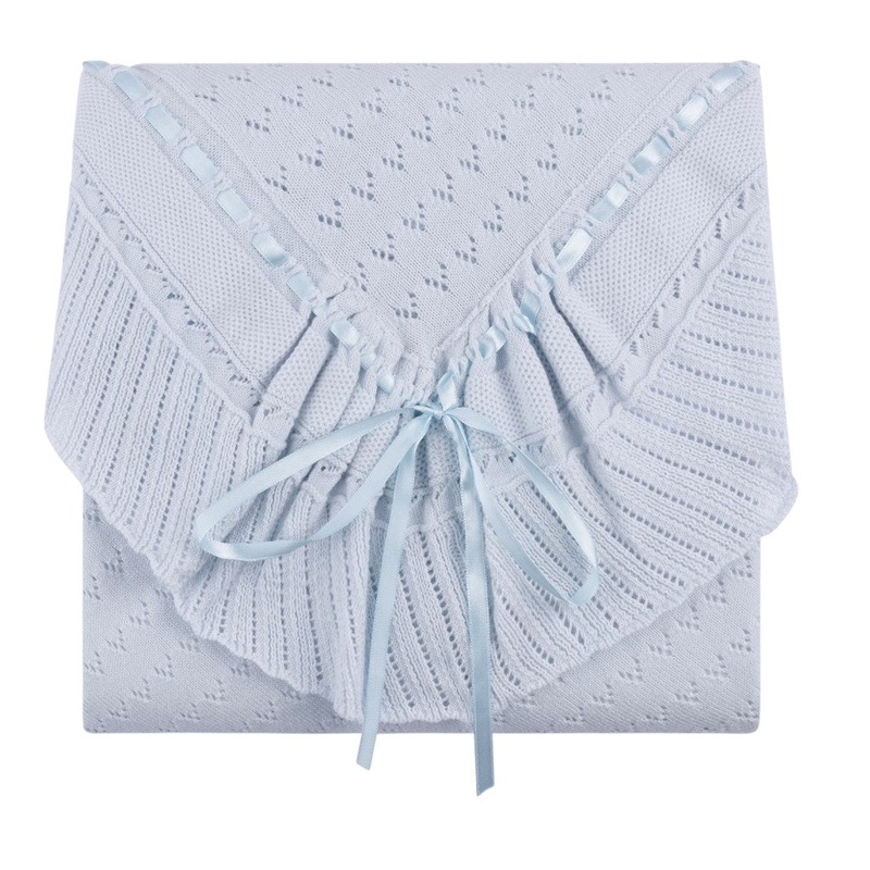Pointelle Knit Ruffle Blanket – Blue