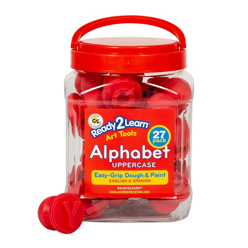 READY 2 LEARN Easy Grip Dough and Paint Stampers – Uppercase Alphabet – Set of 27