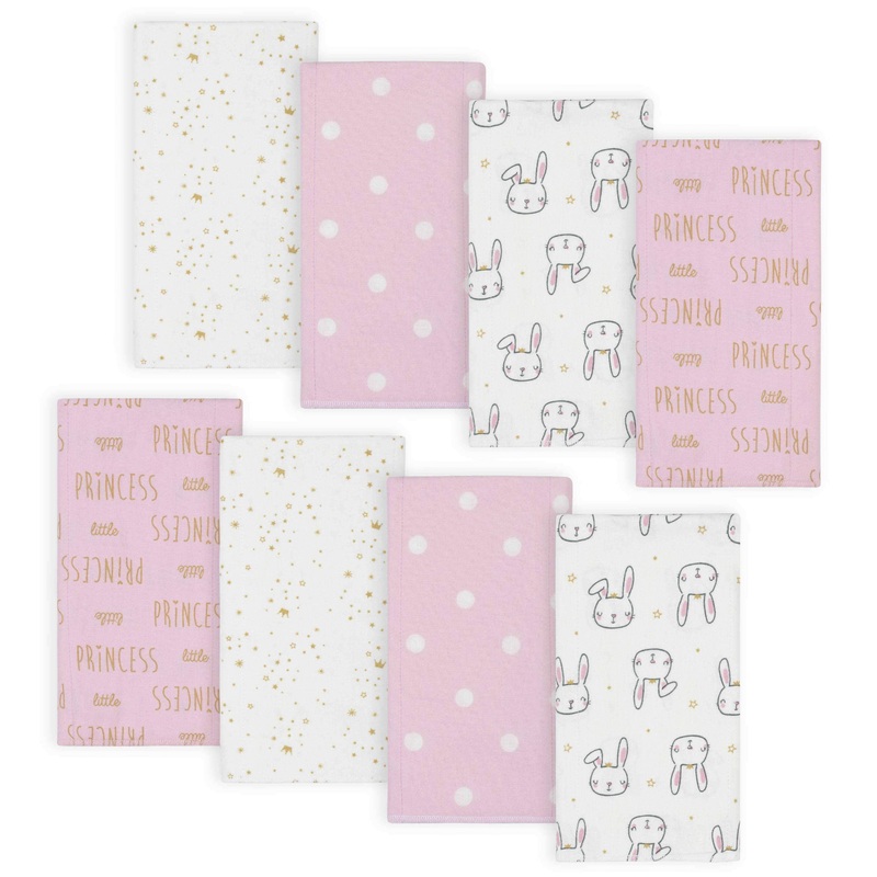 8-Pack Baby Girls Princess Flannel Burp Cloths