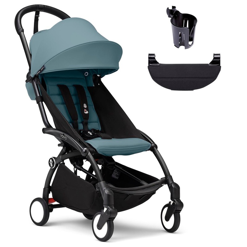 Stokke YOYO3 Ultra Compact 6+ Stroller + Essentials Bundle – Black / Aqua