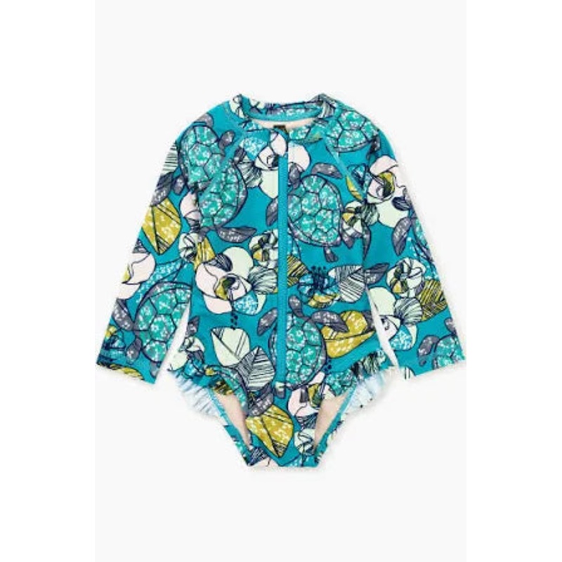 Tea Collection Rash Guard Baby Swimsuit – Turtle Floral Wax