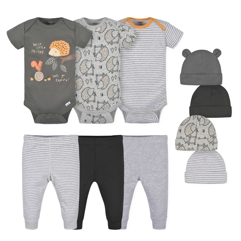 10-Piece Baby Boys Hedgehog Onesies Bodysuits, Pants, and Caps Set