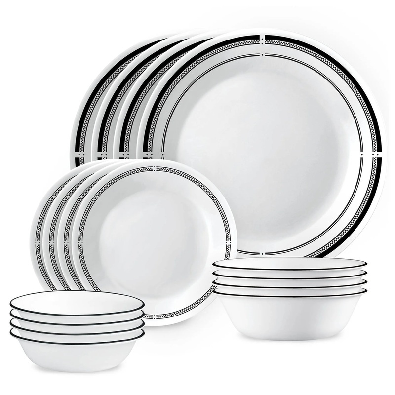16pc Vitrelle Brasserie Dinnerware Set: Geometric Pattern, Service for 4