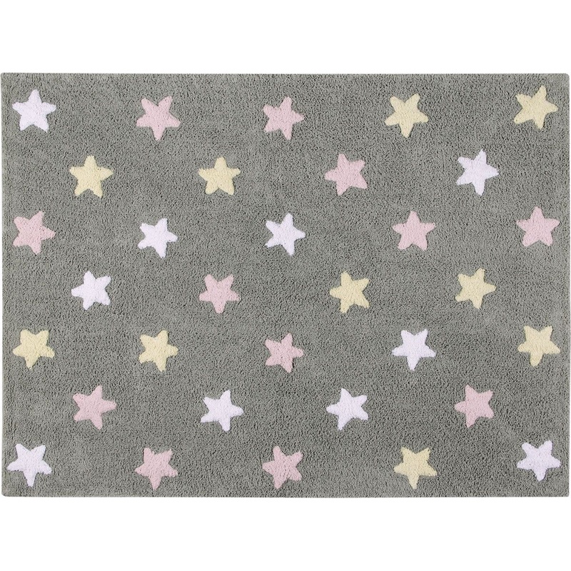 Lorena Canals Tricolor Stars Rug – Grey/Pink (4′ x 5′ 3″)