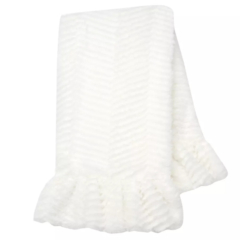 Signature White Ruffled Lux Minky/Jersey Chevron Baby Blanket