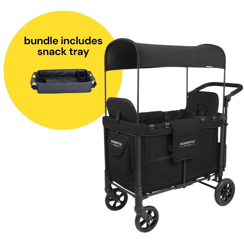 WonderFold W2 Original (2 Seater) Double Stroller Wagon + Snack Tray Bundle – Black
