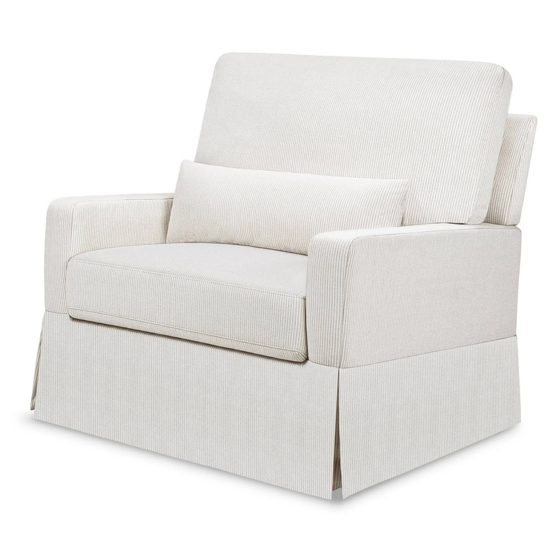 Crawford Chair and a Half Pillowback Swivel Glider – Fog Chatham Stripe Performance Eco-Weave