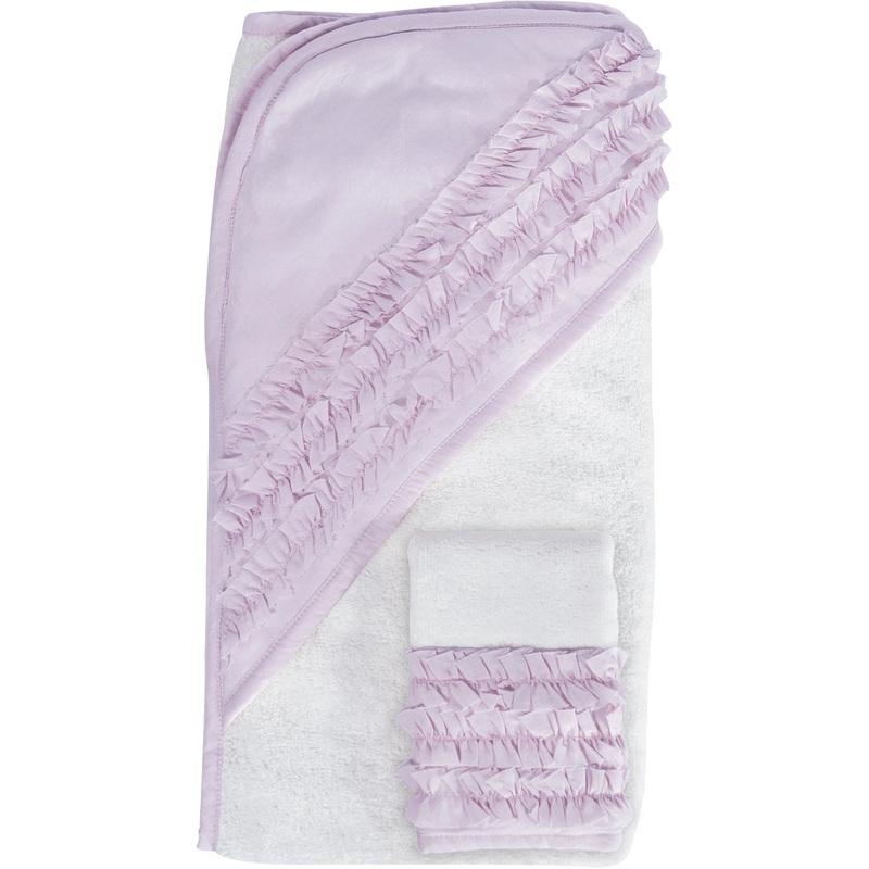 Hello Spud Organic Cotton Hooded Towel and Washcloth Set – Petite Ruffle Lavender
