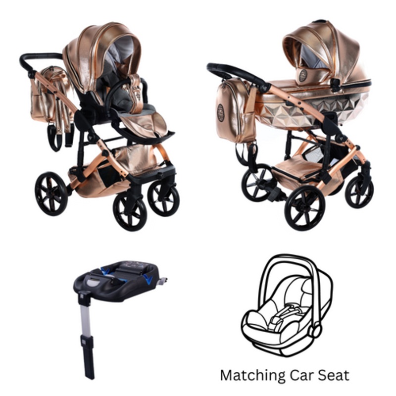 JUNAMA HANDCRAFT GLOSSY ROSE GOLD  – 4IN1 (INCLUDES CAR SEAT & ISOFIX BASE)