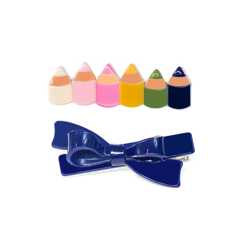 Lilies & Roses Color Pencils Bow Hair Clips