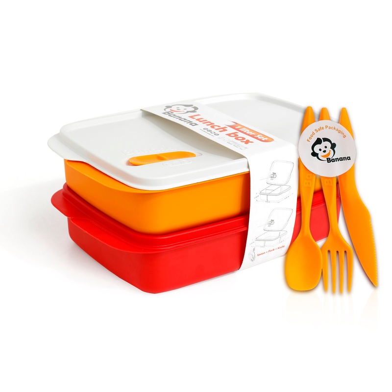 Plastic Lunch Box Set  Fuchsia (2-Piece of 1L)