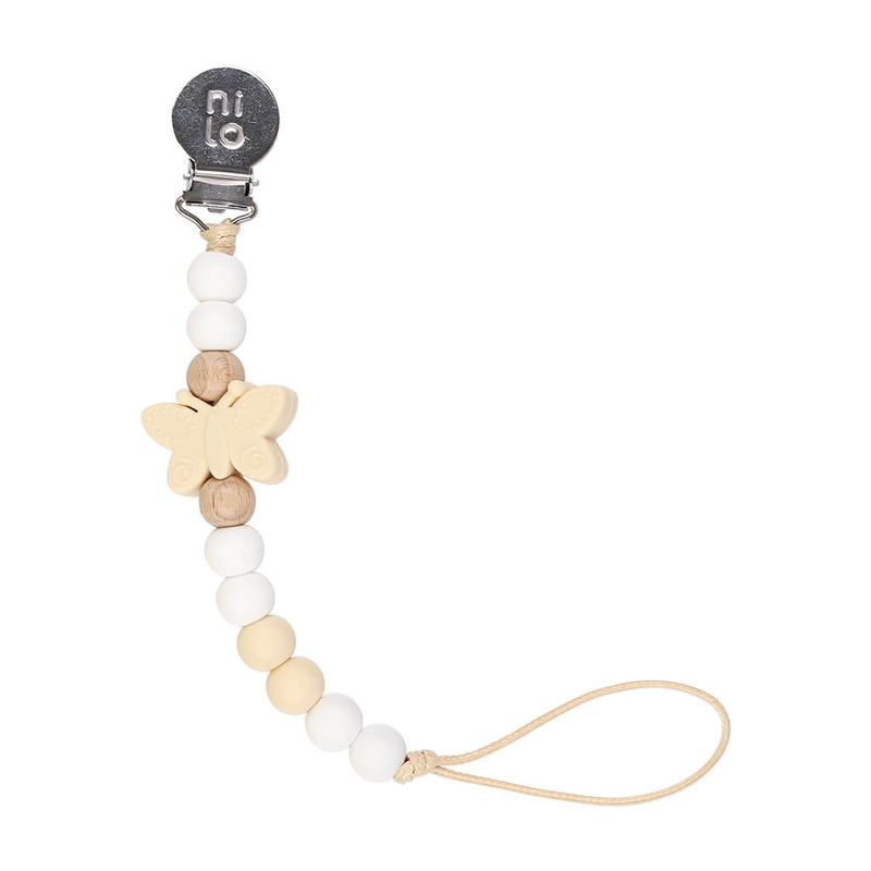 Wood + Silicone Beads Pacifier Holder Butterfly Natural