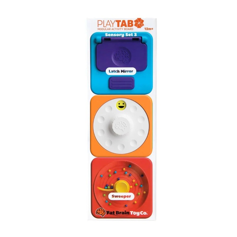Fat Brain Toys PlayTab Sensory Set 3 (Latch Mirror, Picture Dial, Sweeper Tile)