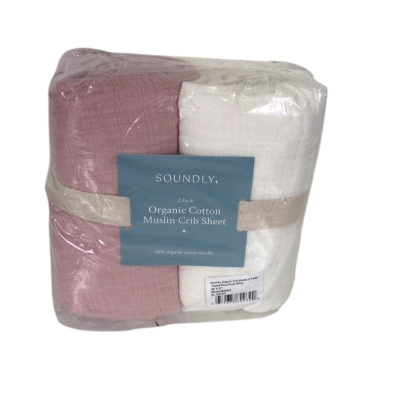 Soundly Organic Cotton Muslin Crib Sheet 2 Pack, Crystal Rose/Snow White