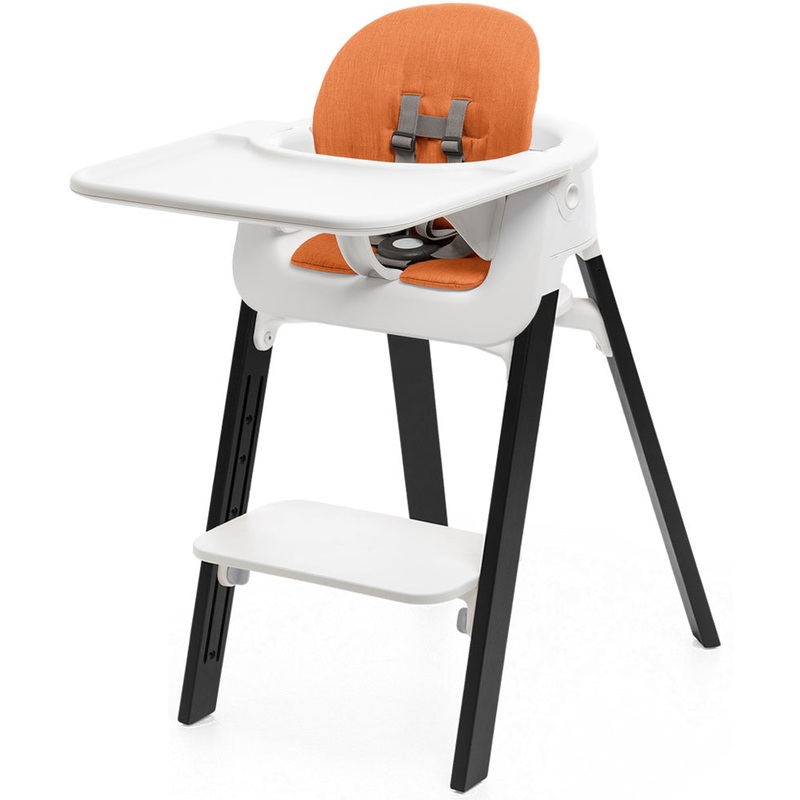 Stokke Steps Complete High Chair with Cushion – White/Oak Black/Orange