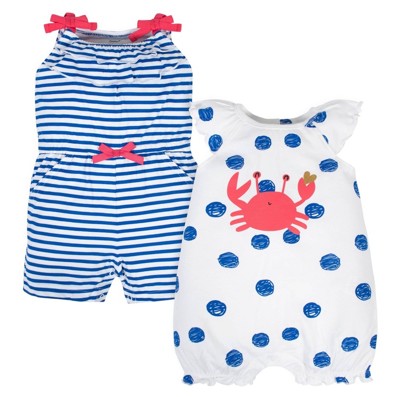 2-Pack Baby Girls Crab Rompers, Newborn