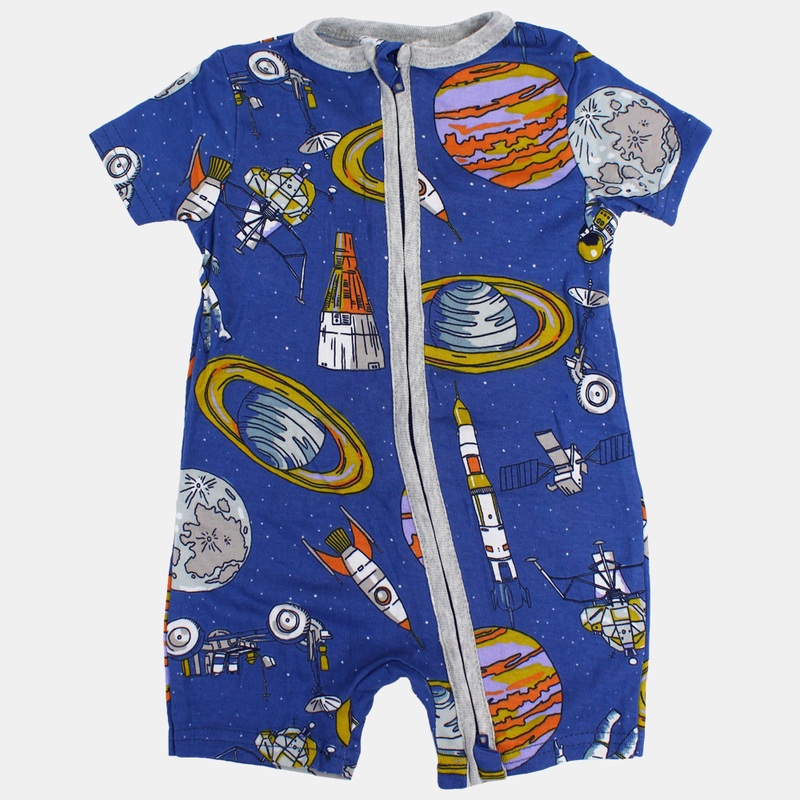 Baby Boys Cotton Romper  Indigo with Space Print