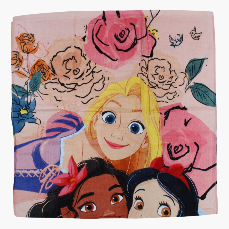 Girls Beach Towel  Pink with Princesses Print (70×140 cm)