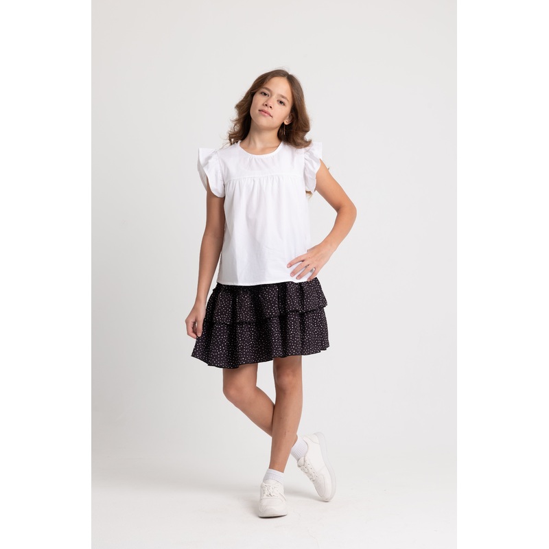 Girls Cotton Ruffled Shoulders Blouse