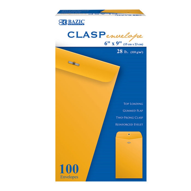 BAZIC 6″ X 9″ Clasp Envelope (100/Box)