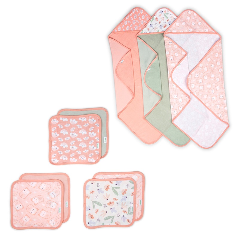 CLEAN & CUDDLY 3-PACK HOODED BATH TOWELS – EDI & CLEAN & CUDDLY 6-PACK TERRY WASHCLOTH SET – EDI