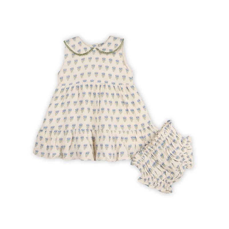 Harper Peter Pan Collar Dress + Bloomer – Blue Floral
