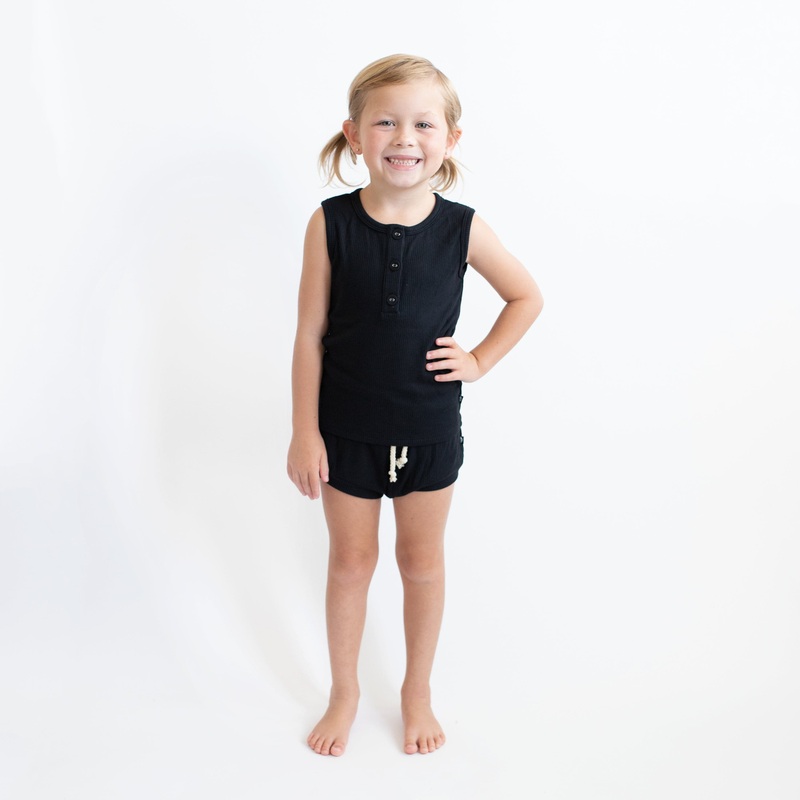 Ribbed Henley Tank Set in Midnight