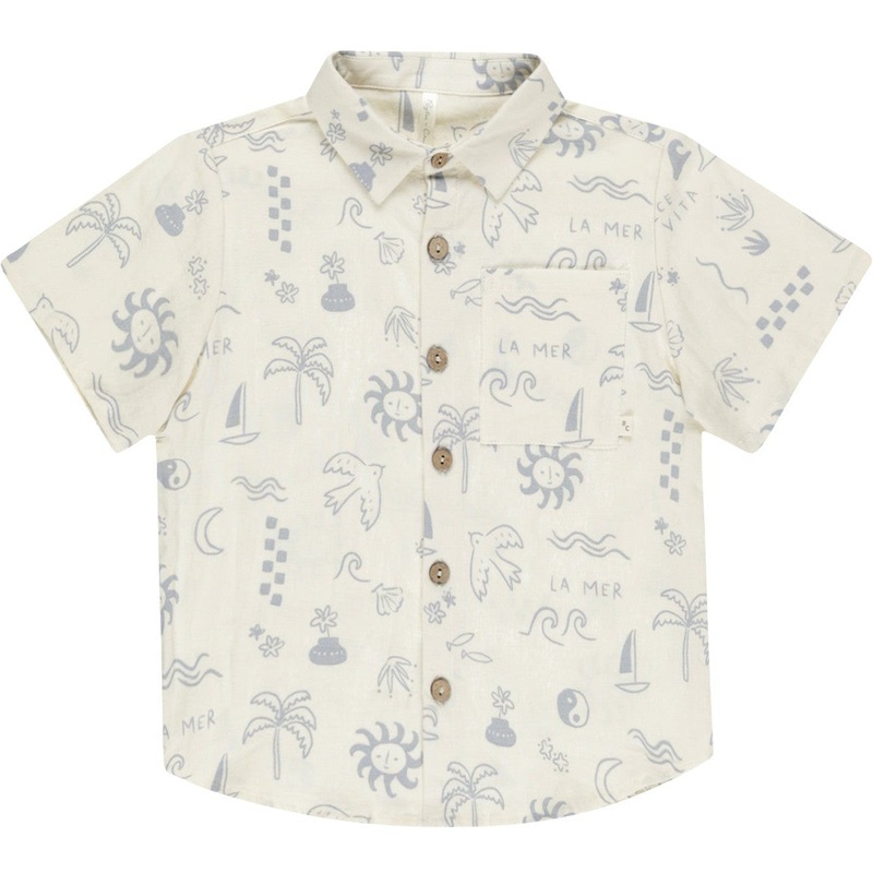 Rylee + Cru Collared Short Sleeve Shirt || Mediterranean