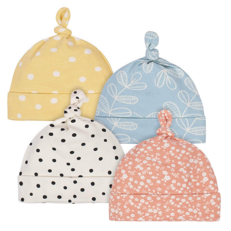 4-Pack Baby Girls Comfy Stretch Flower Pot Caps