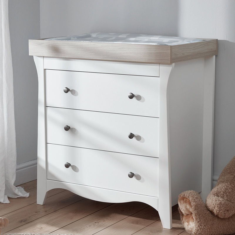CuddleCo – Clara 3 Drawer Dresser & Changer – White & Ash