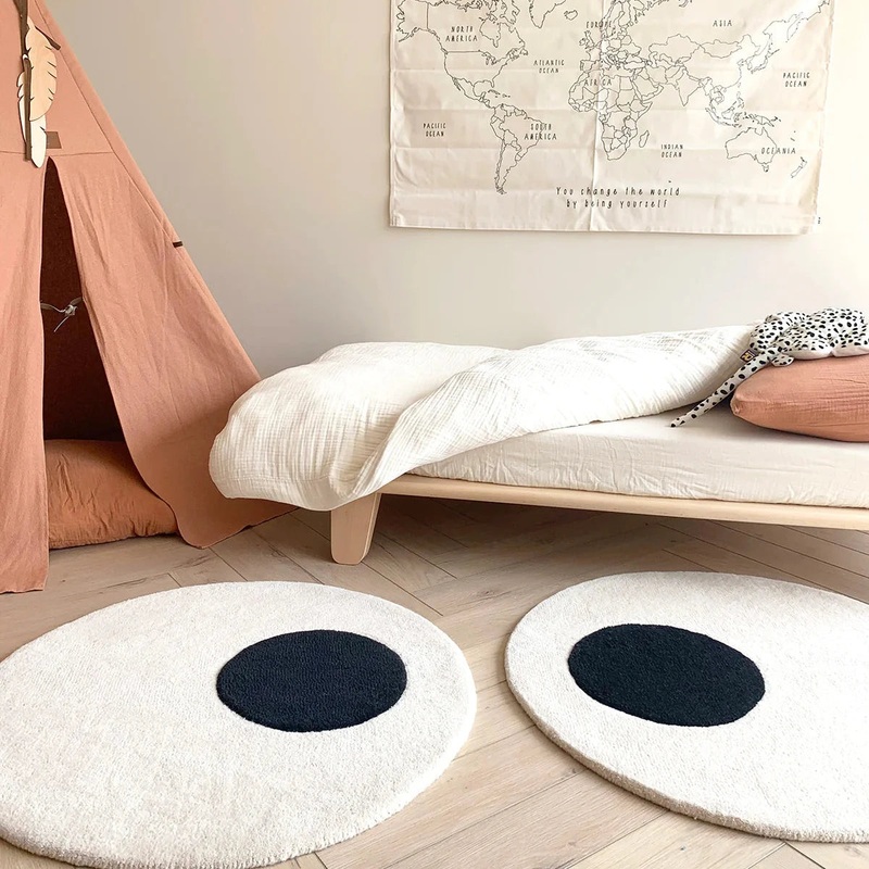 Rug EYES PAIR White / Black Print Round Diam. 2.3 ft