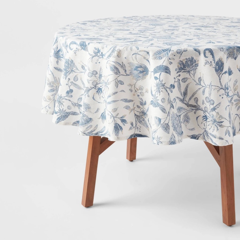 70″ Cotton Floral Round Tablecloth