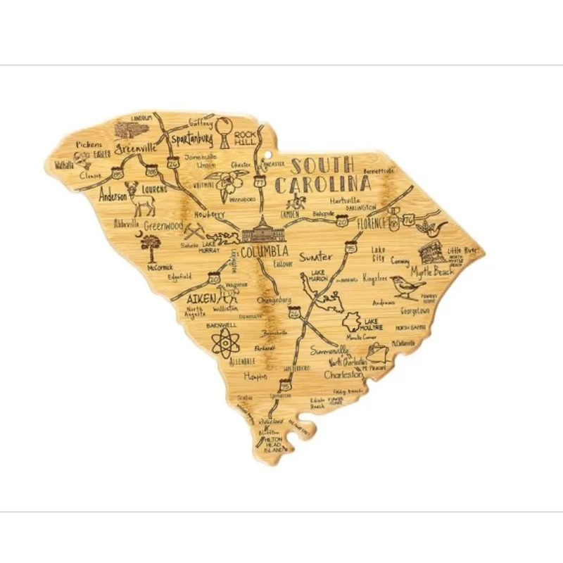 Destination South Carolina State Shaped Serving and Cutting Board Includes Hang Tie for Wall Display