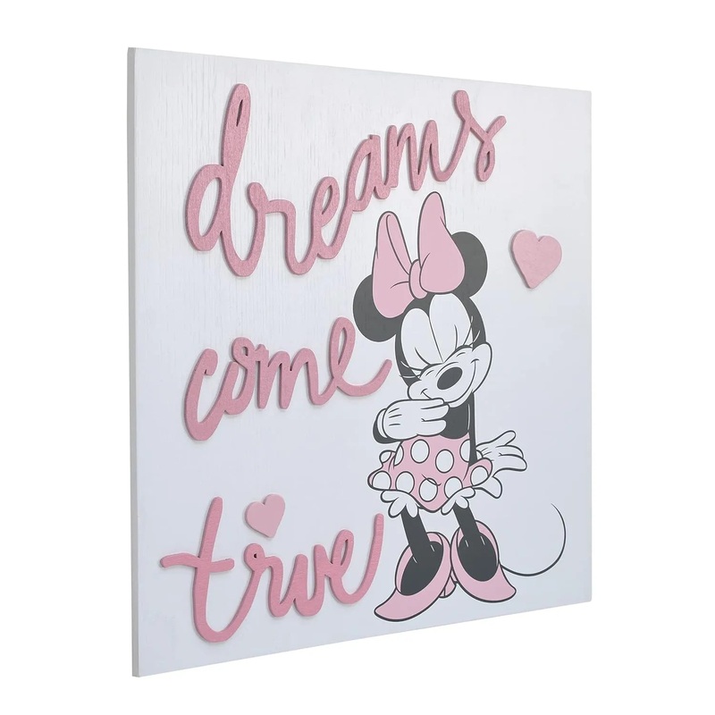 Everything Kids Disney Minnie Mouse Dreams Come True Pink and White Hearts Wood Wall Dcor (Pack of 2)