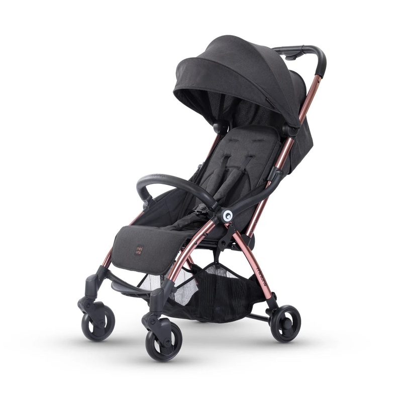 MiniUno TouchFold Stroller  Black with Rose Gold Frame