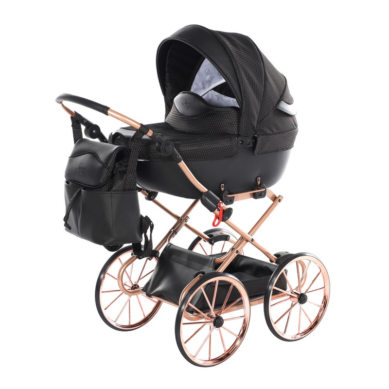 JUNAMA DOLCE BLACK ROSE GOLD DOLL’S PRAM