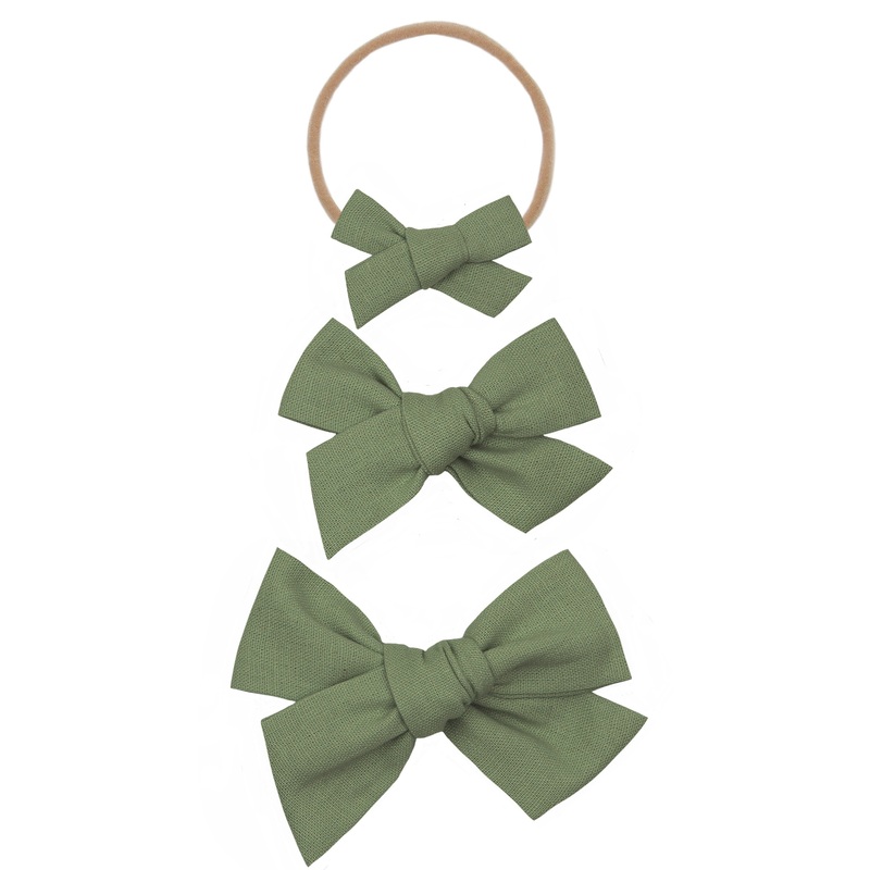Linen Bow – Olive Headband