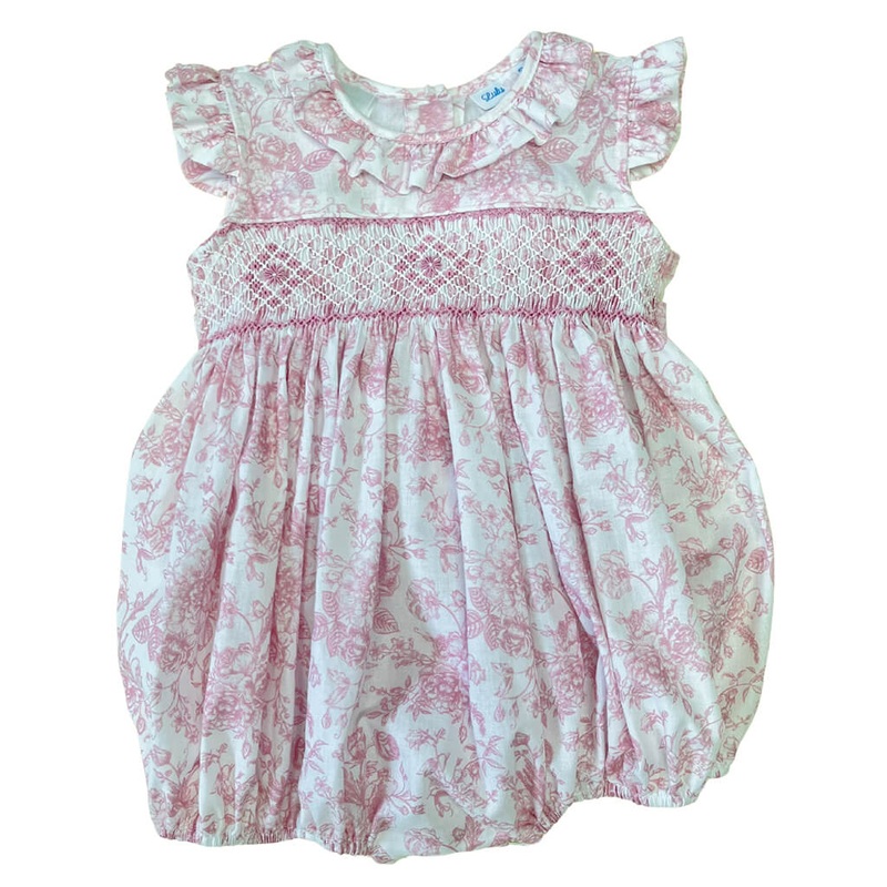 Rose Pink Toile Smocked Bubble