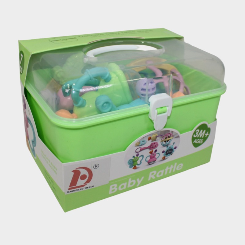 Baby Rattle Set  7 Different Shapes with Gentle Rattle Sounds (Green)