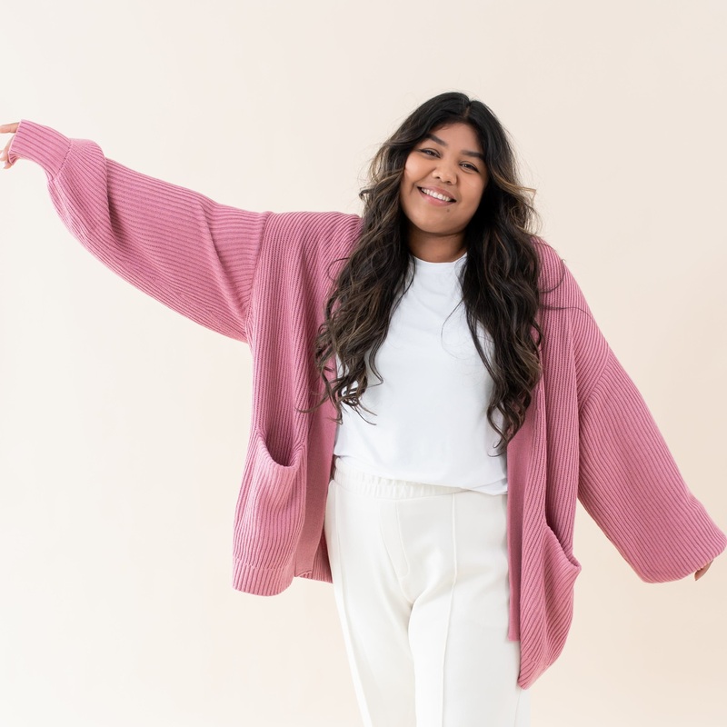 Chunky Knit Women’s Oversized Cardigan in Apple Blossom