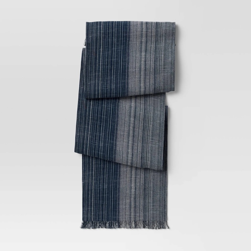 108 x 14 Cotton Striped Table Runner Blue