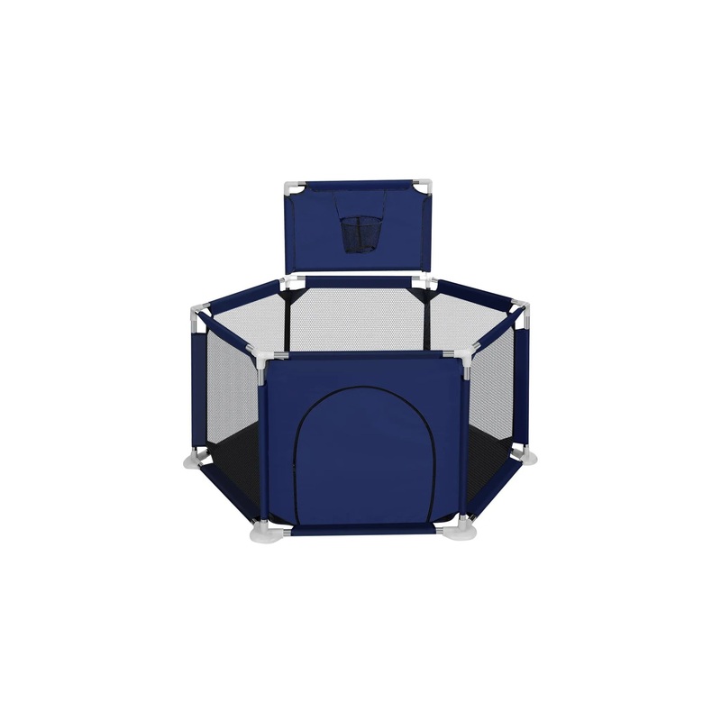 50″x50″ 6-Panel Baby Playpen Portable Playard with Basketball Hoop – Blue