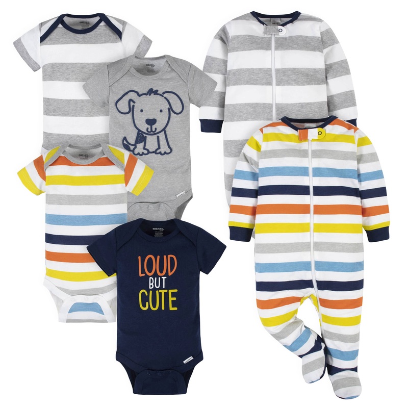 6-Piece Baby Boys Stripes Onesies Brand Bodysuits & Sleep ‘n Plays Set