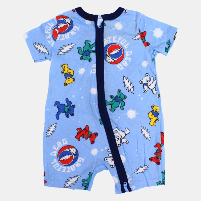 Baby Boys Cotton Romper  Blue with Teddy Bear Print