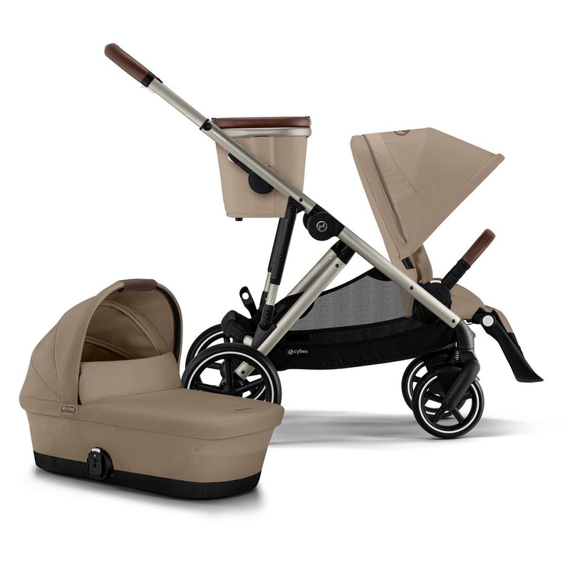 Cybex Gazelle S 2 Single-to-Double Stroller + Cot Bundle – Taupe Frame / Almond Beige