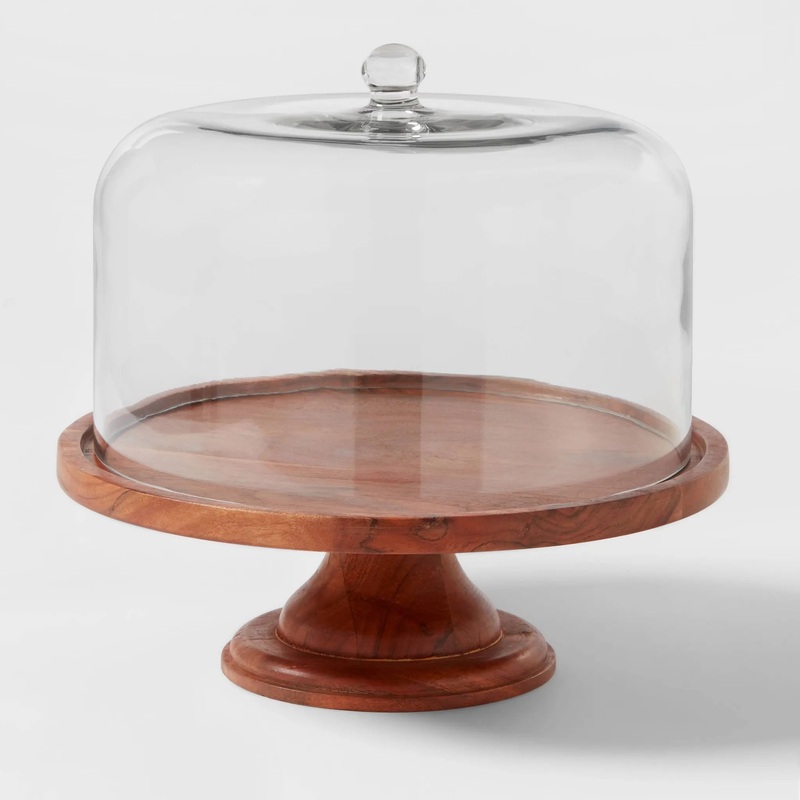 Round Glass & Wood Dessert Stand (See Description)