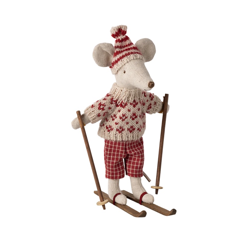 Maileg Winter Mouse With Ski Set Mum -Red