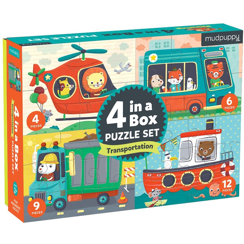 Mudpuppy 4-in-a-Box Puzzle Set Transportation