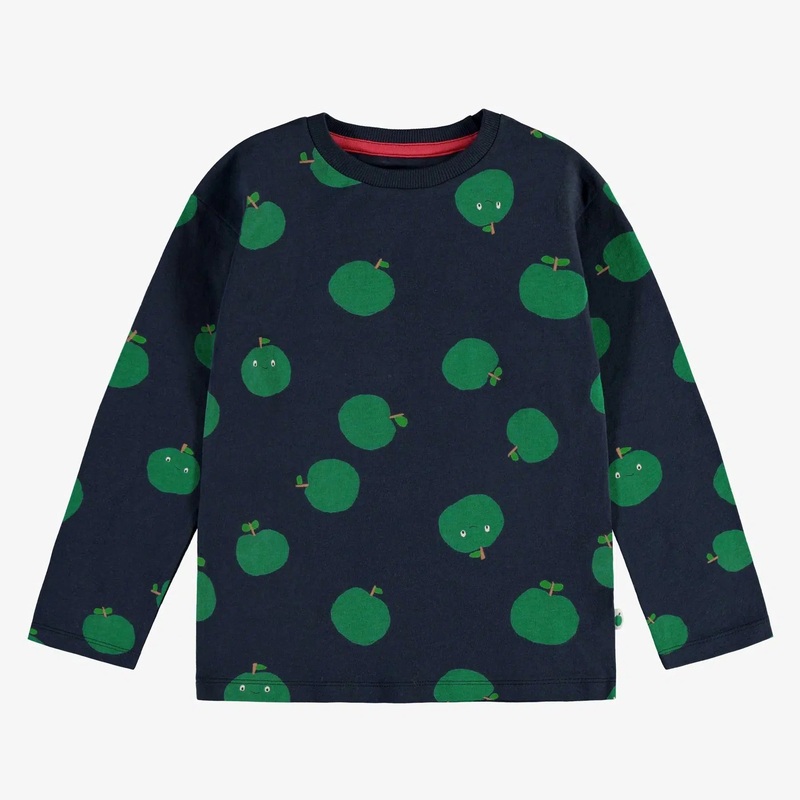 Souris Mini – Long Sleeve T-Shirt – Navy + Green Apples