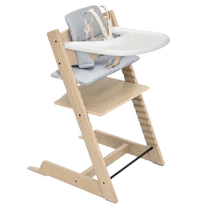 Tripp Trapp Complete Chair Oak Natural Nordic Blue Cushion with Tray